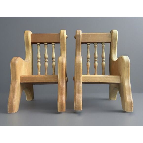 2 Real Hard Wood Handmade Baby Doll Toy Chair Furniture Decor